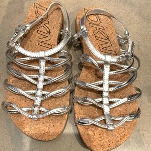 DKNY Silver metallic leather gladiator sandals